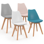 Lot de 4 chaises scandinaves SARA coloris assortis pastel rose, blanc, gris clair, bleu