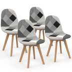 Lot de 4 chaises scandinaves SARA motifs patchwork noir, gris et blanc