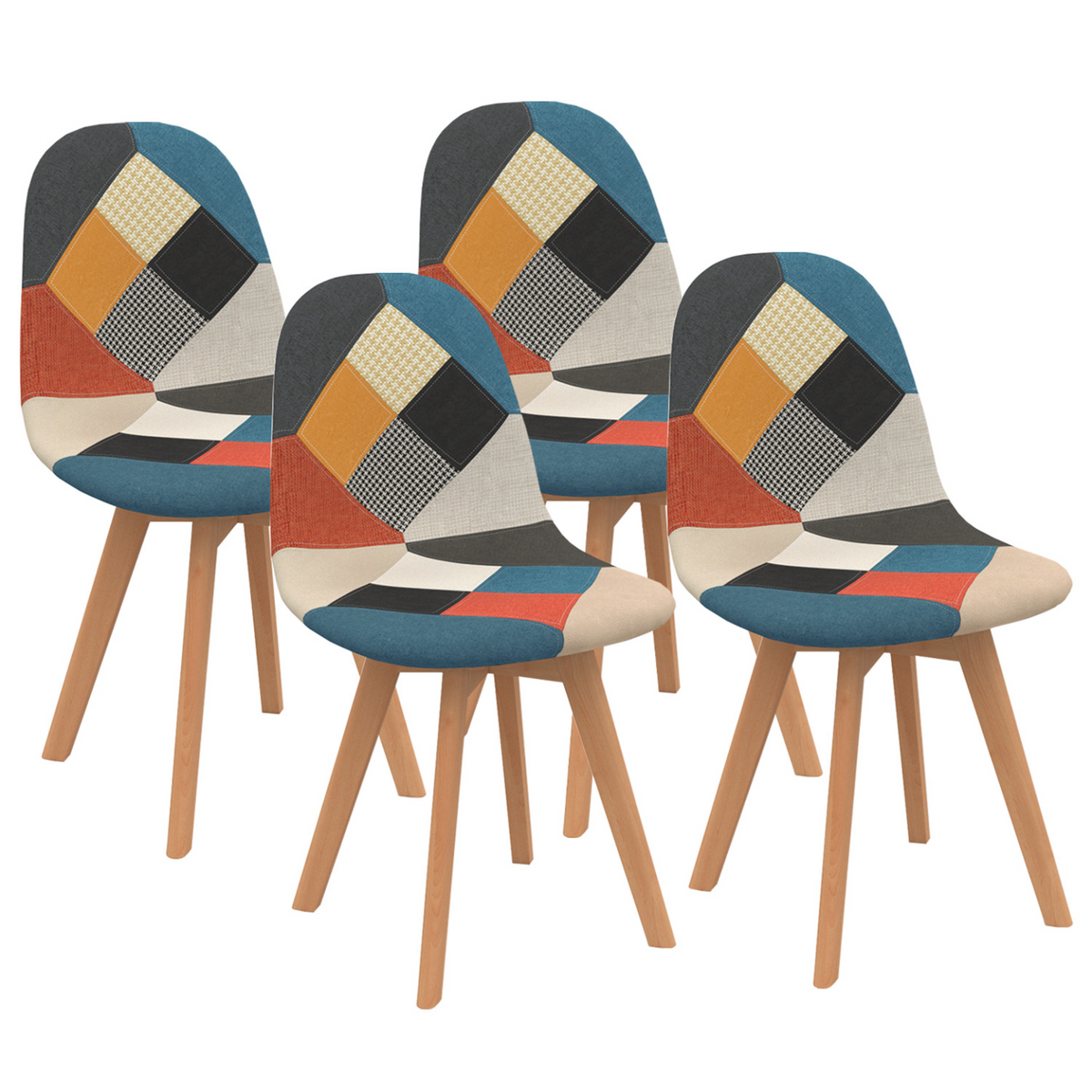 Lot de 4 chaises scandinaves SARA à motifs patchwork multicolores