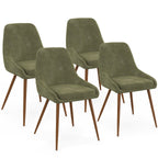 Lot de 4 chaises THALYA en tissu chenille vert et pieds effet noyer avec accoudoirs