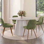Lot de 4 chaises THALYA en tissu chenille vert et pieds effet noyer avec accoudoirs