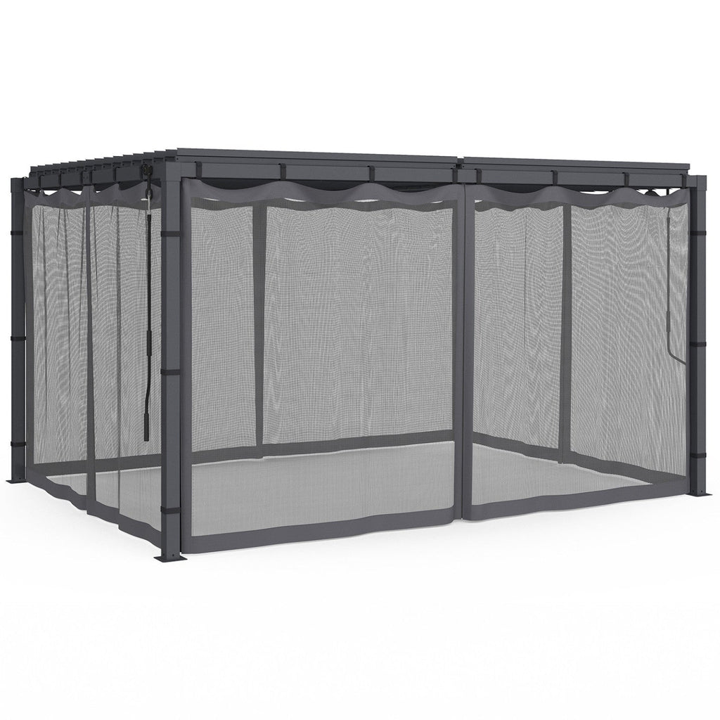 Lot de 4 moustiquaires zippées pour pergola bioclimatique 3x4 m gris + crochets