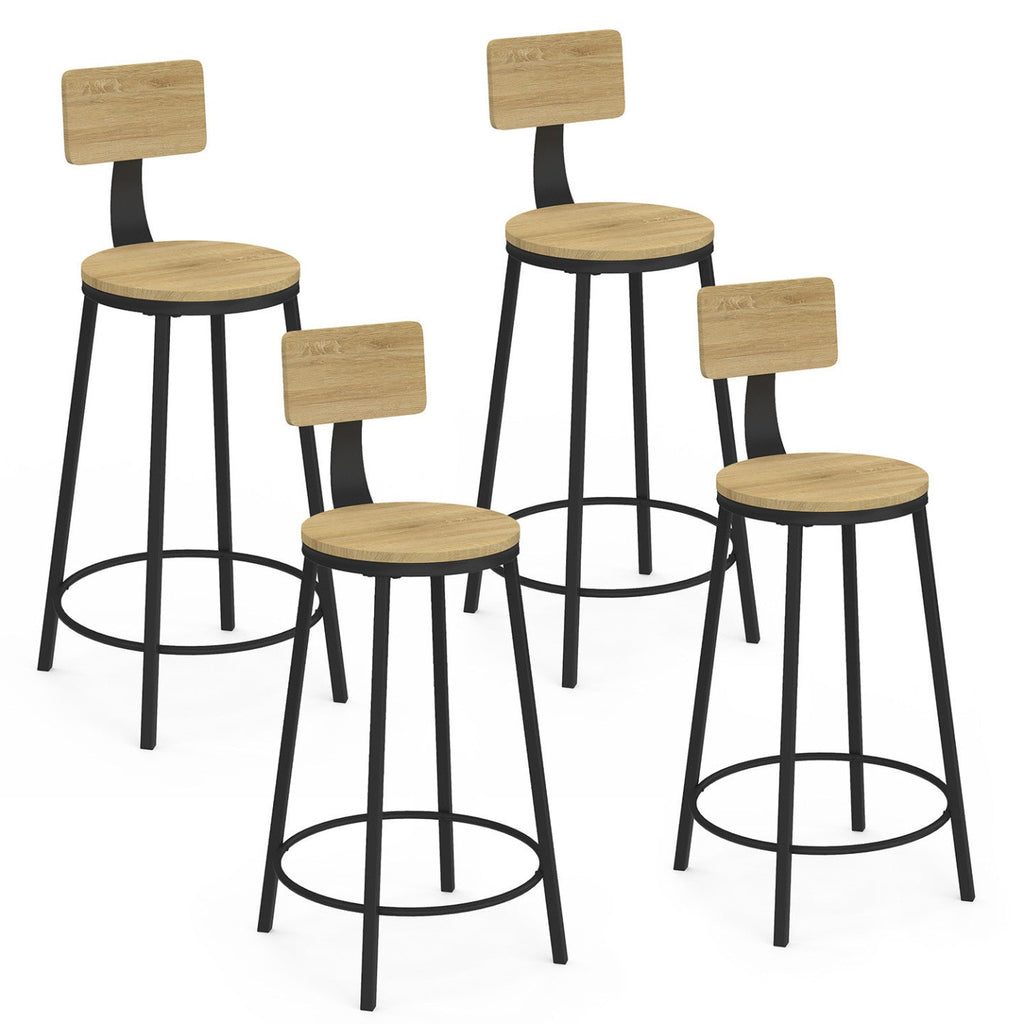 Lot de 4 tabourets de bar DETROIT à assise ronde avec dossier, design industriel