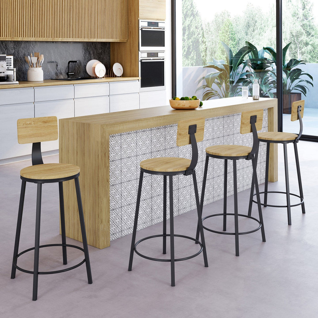 Lot de 4 tabourets de bar DETROIT à assise ronde avec dossier, design industriel