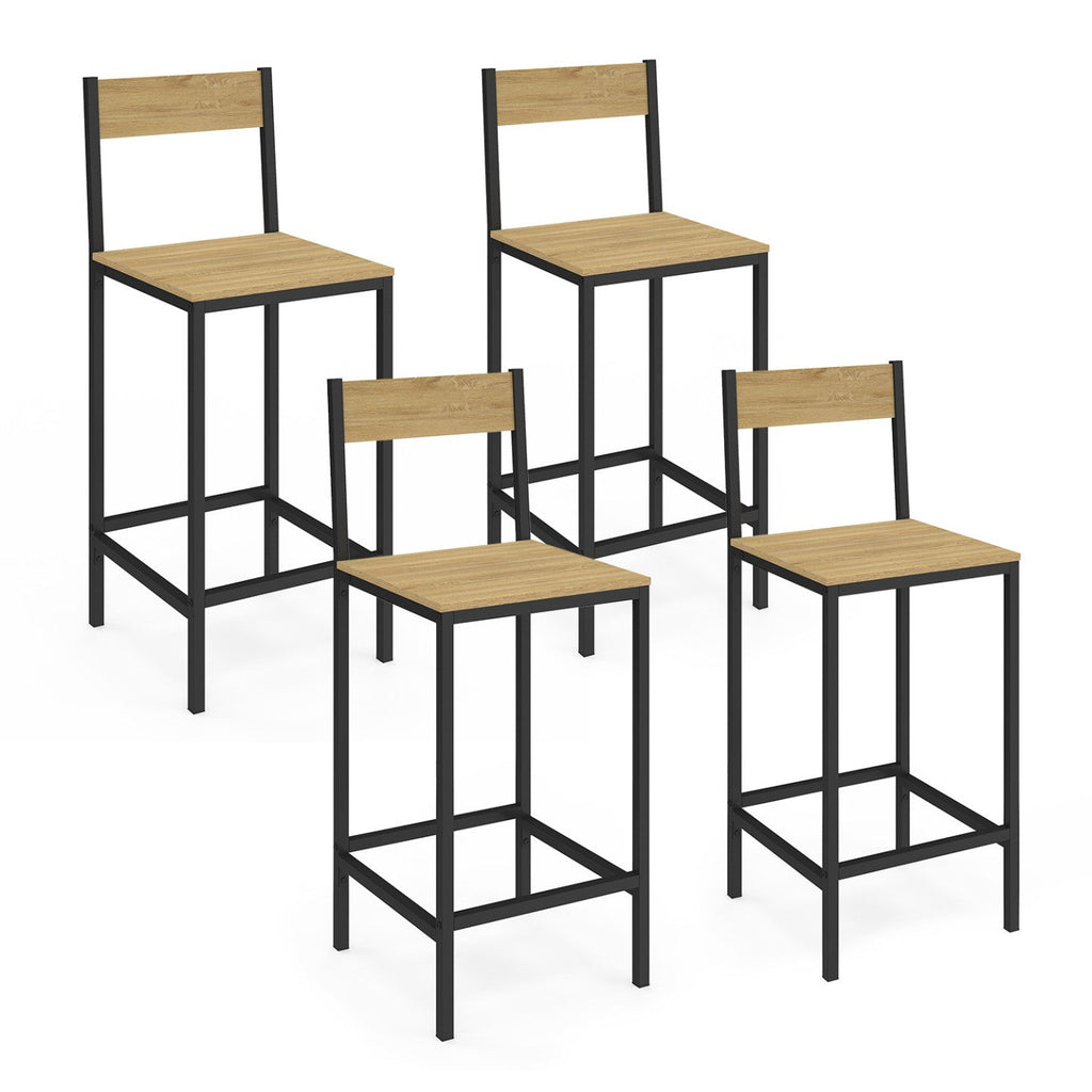 Lot de 4 tabourets de bar DETROIT avec dossier, chaise de cuisine design industriel