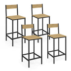 Lot de 4 tabourets de bar DETROIT avec dossier, chaise de cuisine design industriel