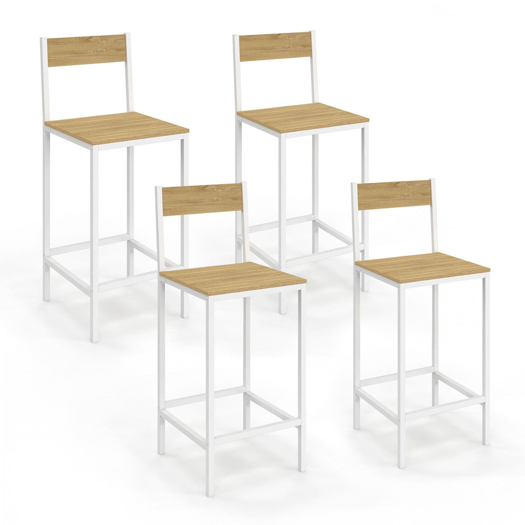 Lot de 4 tabourets de bar DETROIT avec dossier, chaise de cuisine design industriel