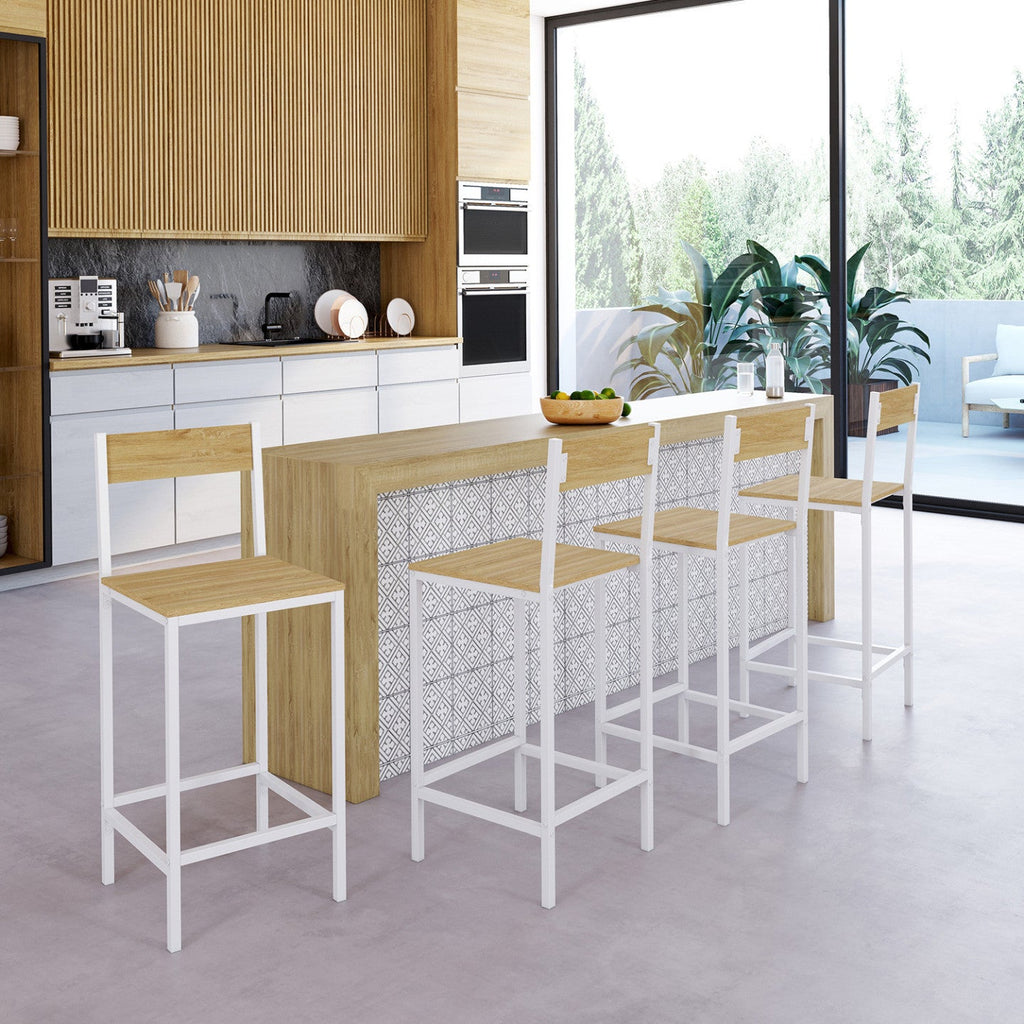 Lot de 4 tabourets de bar DETROIT avec dossier, chaise de cuisine design industriel