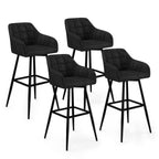 Lot de 4 tabourets de bar MADY avec accoudoirs en velours noir
