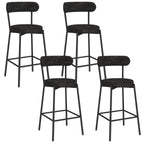 Lot de 4 tabourets de bar MIKI dossier incurvé en tissu chenille noir pieds en métal noir