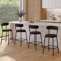 Lot de 4 tabourets de bar MIKI dossier incurvé en tissu chenille noir pieds en métal noir