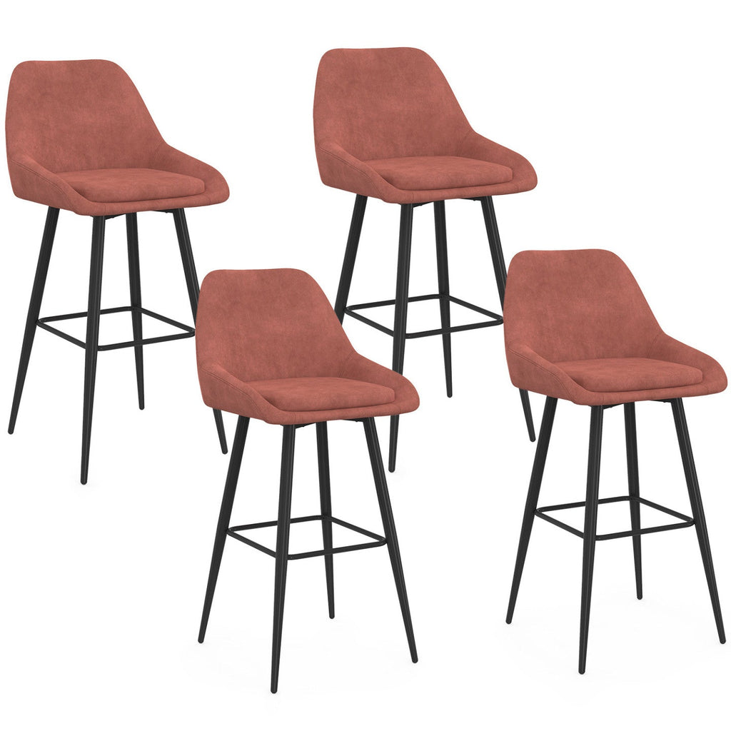Lot de 4 tabourets de bar THALYA en velours terracotta avec demi-accoudoirs