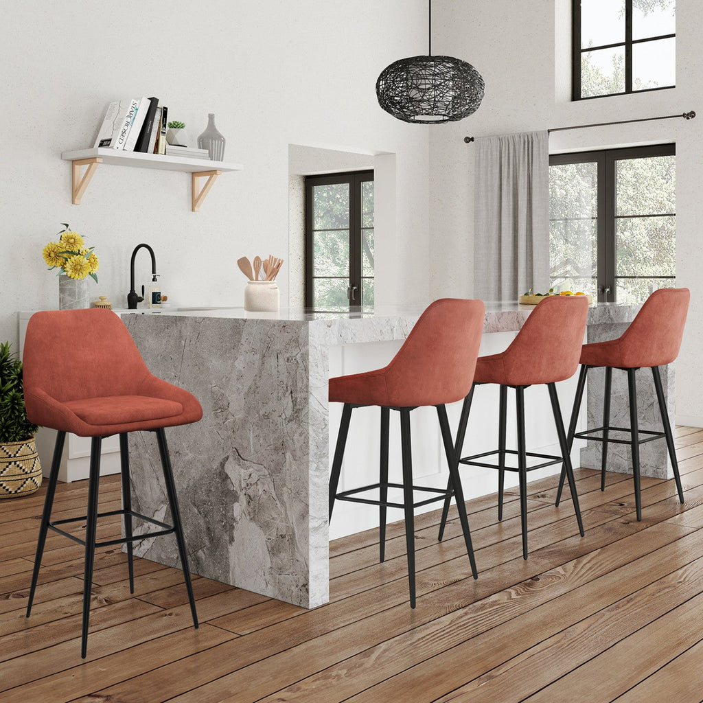 Lot de 4 tabourets de bar THALYA en velours terracotta avec demi-accoudoirs