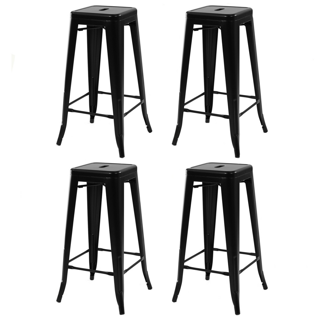 Lot de 4 tabourets de bar LENY métal noir mat empilables aspect brut style industriel