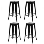 Lot de 4 tabourets de bar LENY métal noir mat empilables aspect brut style industriel