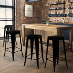 Lot de 4 tabourets de bar LENY métal noir mat empilables aspect brut style industriel