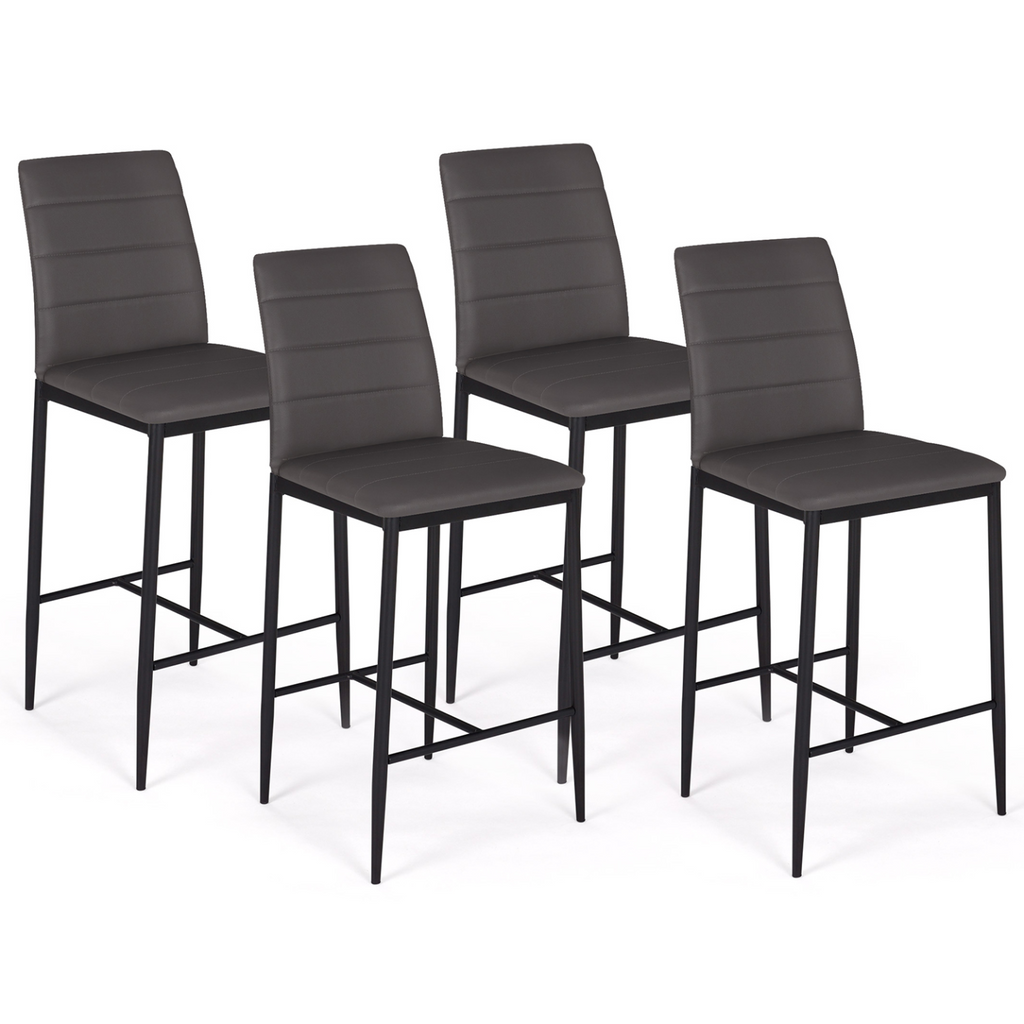 Lot de 4 tabourets ROMANE en PVC gris design contemporain chaises de bar rembourrées