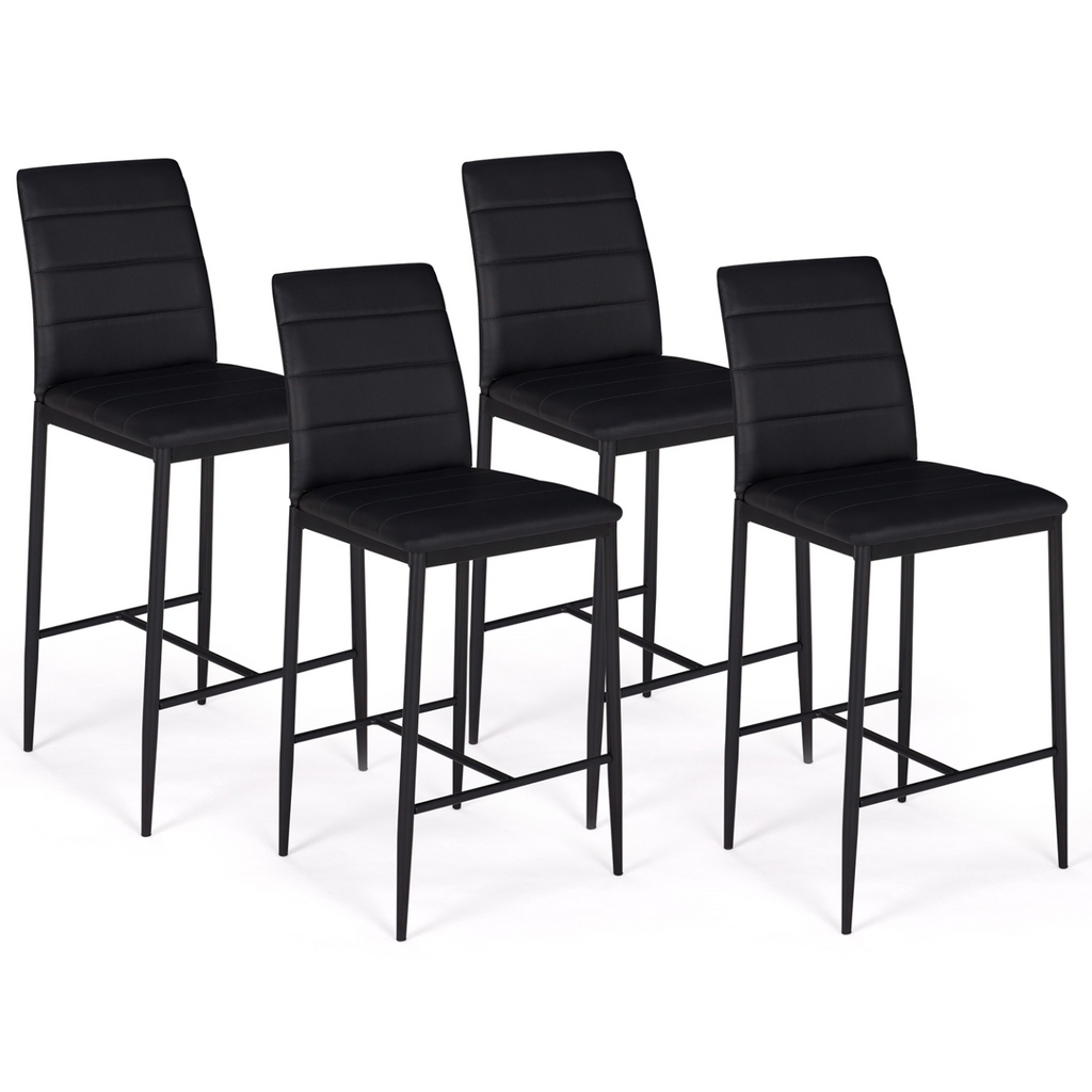 Lot de 4 tabourets ROMANE en PVC noir, design contemporain, chaises de bar rembourrées