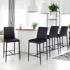 Lot de 4 tabourets ROMANE en PVC noir, design contemporain, chaises de bar rembourrées