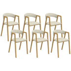 Lot de 6 chaises CAMILLE en métal effet bois et tissu beige avec accoudoirs
