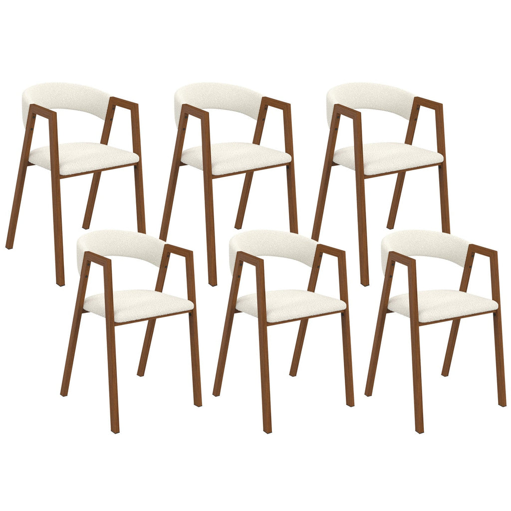 Lot de 6 chaises CAMILLE en métal effet noyer et tissu bouclette avec accoudoirs