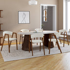 Lot de 6 chaises CAMILLE en métal effet noyer et tissu bouclette avec accoudoirs