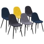 Lot de 6 chaises DALI en velours coloris assortis bleu, gris foncé, gris clair et jaune