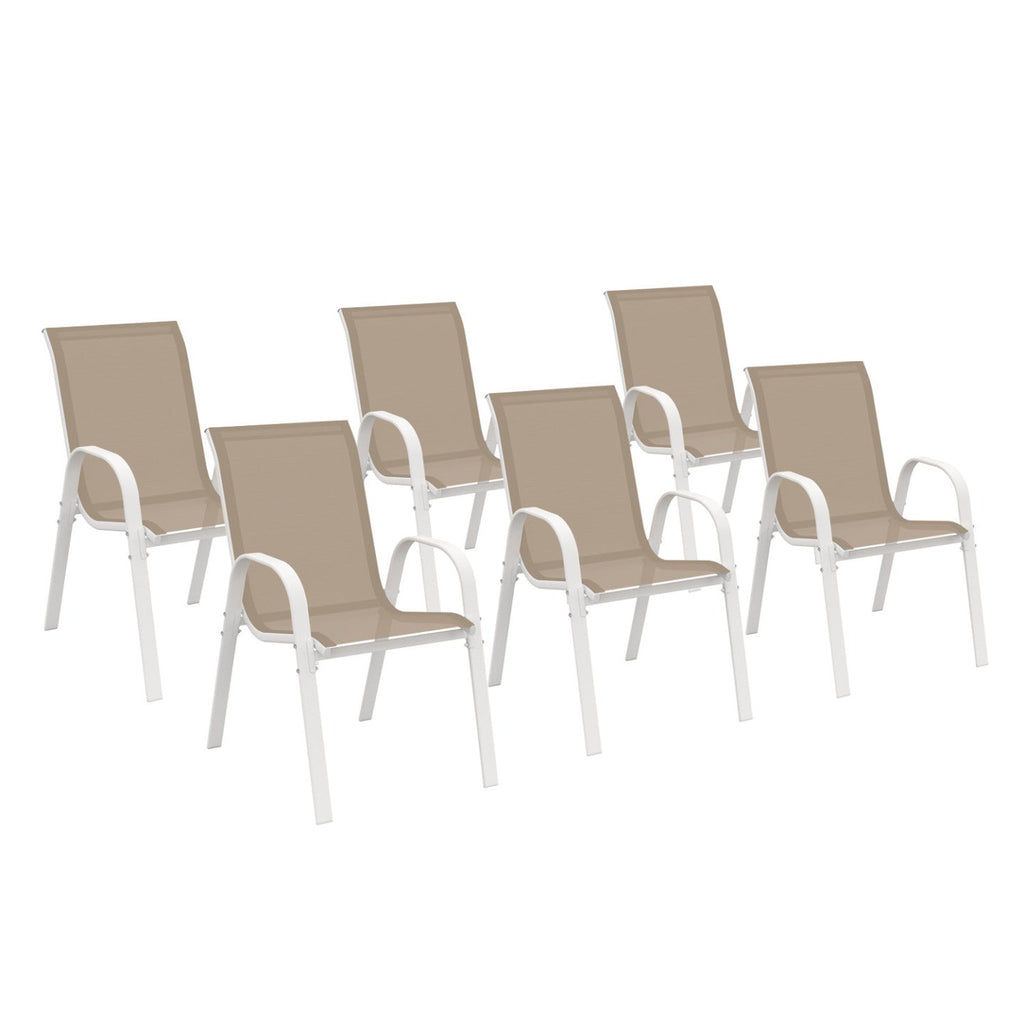 Lot de 6 chaises de jardin empilables LYMA en métal et textilène blanc et beige taupe