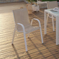 Lot de 6 chaises de jardin empilables LYMA en métal et textilène blanc et beige taupe