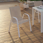 Lot de 6 chaises de jardin empilables LYMA en métal et textilène blanc et beige taupe