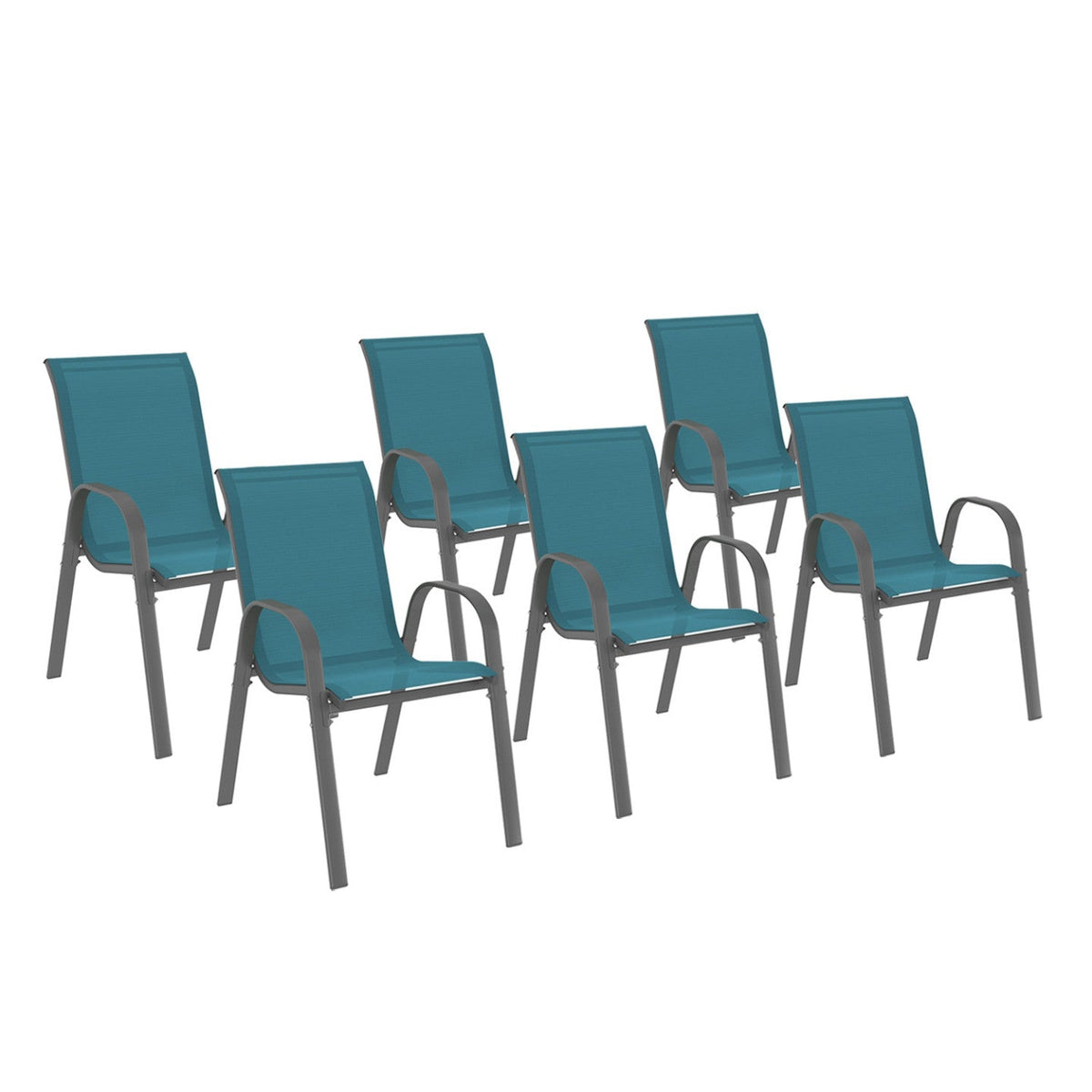 Lot de 6 chaises de jardin empilables LYMA en métal et textilène bleu canard