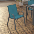 Lot de 6 chaises de jardin empilables LYMA en métal et textilène bleu canard
