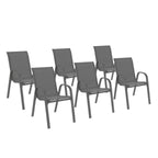 Lot de 6 chaises de jardin empilables LYMA en métal et textilène gris anthracite