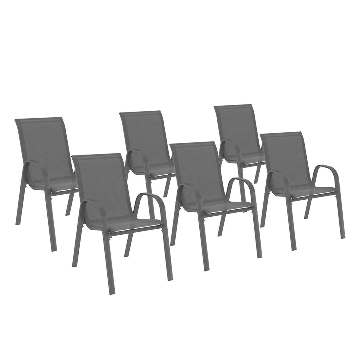 Lot de 6 chaises de jardin empilables LYMA en métal et textilène gris anthracite