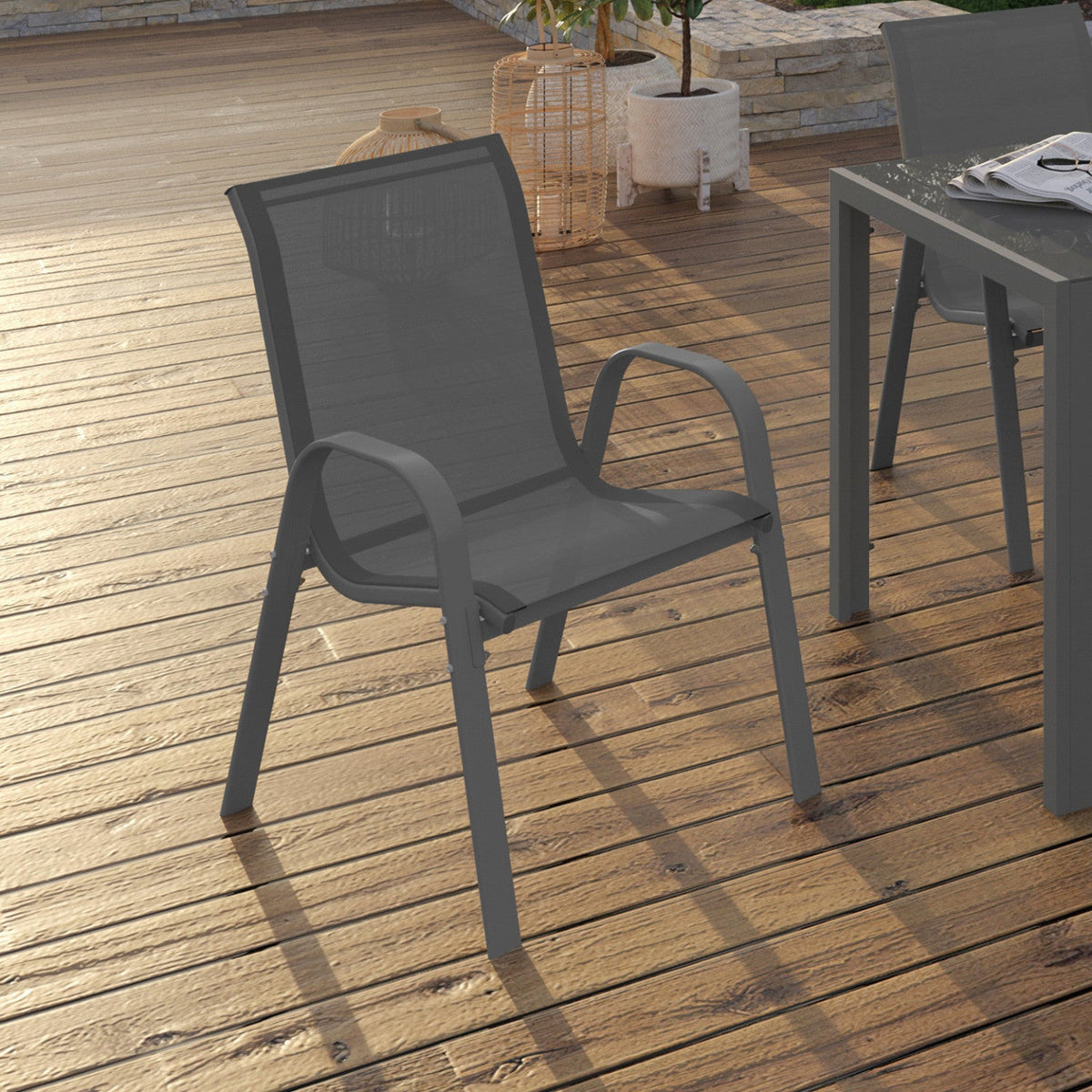 Lot de 6 chaises de jardin empilables LYMA en métal et textilène gris anthracite