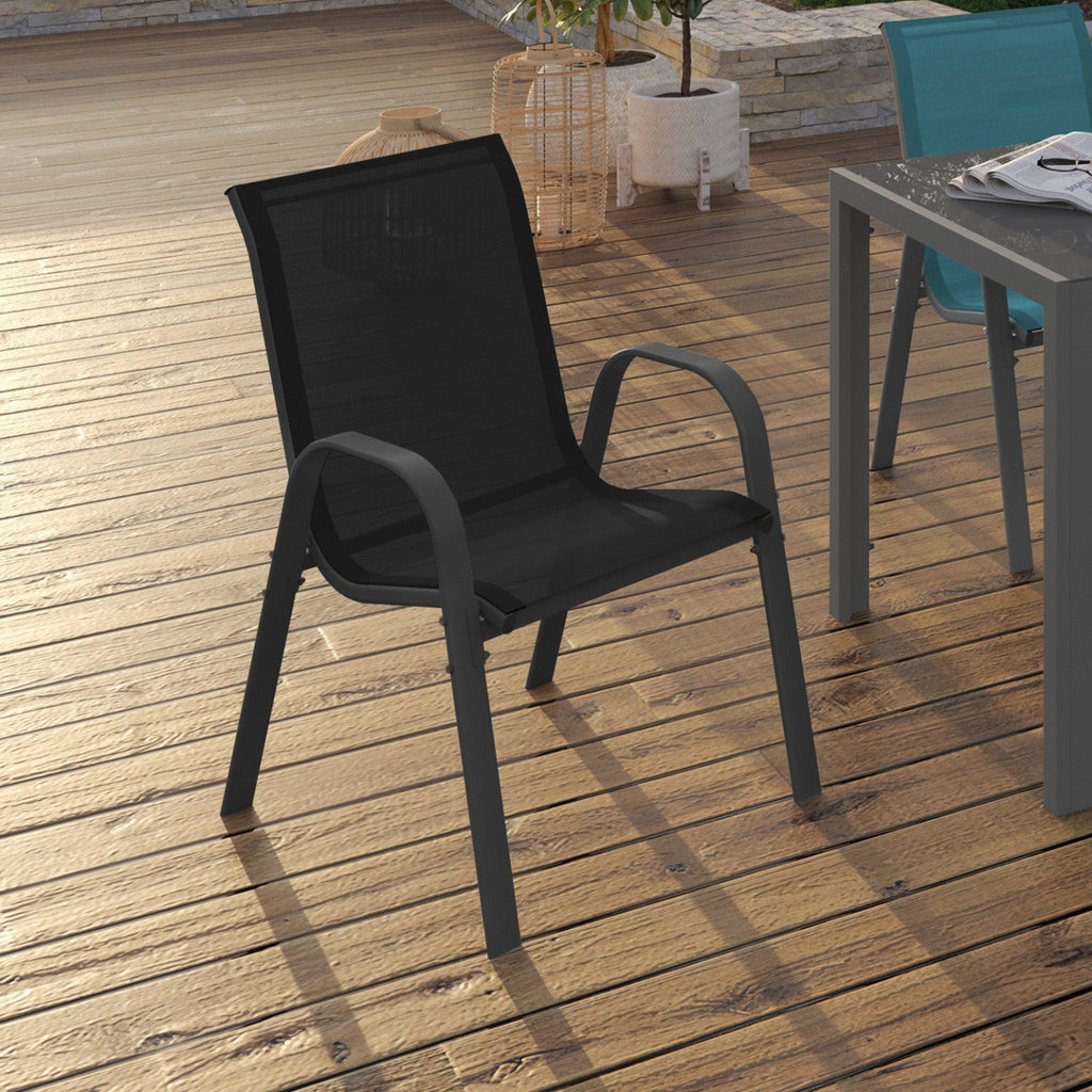 Lot de 6 chaises de jardin empilables LYMA en métal et textilène gris, noir et bleu