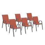 Lot de 6 chaises de jardin empilables LYMA en métal et textilène terracotta et gris