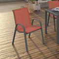 Lot de 6 chaises de jardin empilables LYMA en métal et textilène terracotta et gris