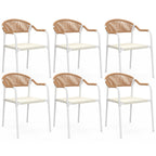Lot de 6 chaises de jardin MADEIRA en métal blanc, cordage, textilène beige et rotin clair