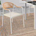 Lot de 6 chaises de jardin MADEIRA en métal blanc, cordage, textilène beige et rotin clair