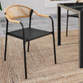 Lot de 6 chaises de jardin MADEIRA en métal, cordage, textilène noir et rotin clair