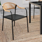 Lot de 6 chaises de jardin MADEIRA en métal, cordage, textilène noir et rotin clair