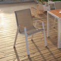 Lot de 6 chaises de jardin NOUMEA empilables en métal et textilène blanc et bois