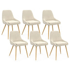 Lot de 6 chaises THALYA en velours beige et pieds effet bois avec accoudoirs