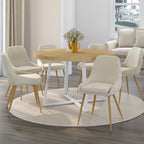 Lot de 6 chaises THALYA en velours beige et pieds effet bois avec accoudoirs