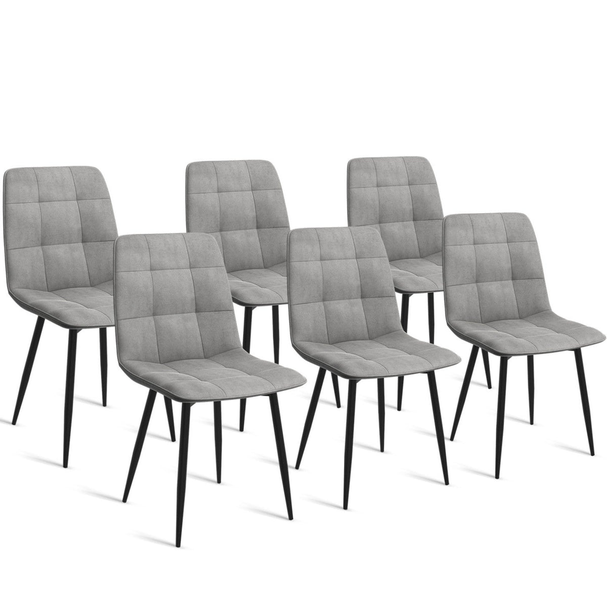 Lot de 6 chaises MILA en velours gris clair pour salle à manger