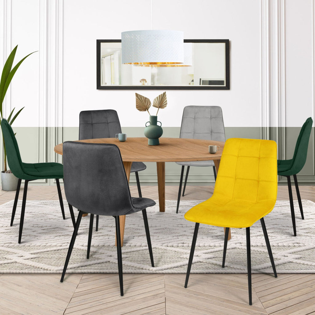 Lot de 6 chaises MILA en velours mix coloris vert x2, gris foncé x2, gris clair, jaune