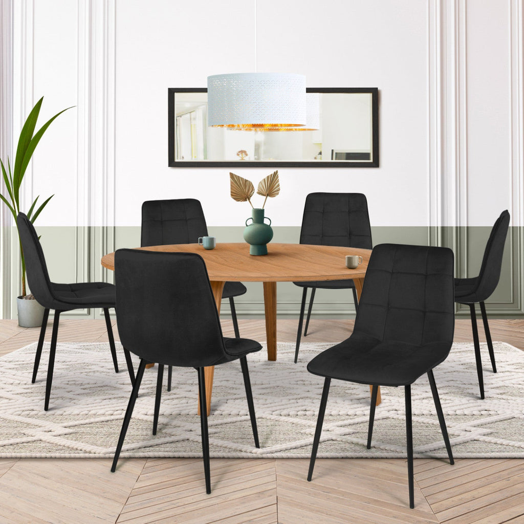 Lot de 6 chaises MILA en velours noir pour salle à manger
