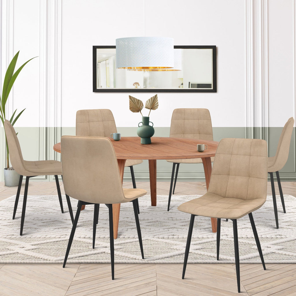 Lot de 6 chaises MILA en velours taupe pour salle à manger