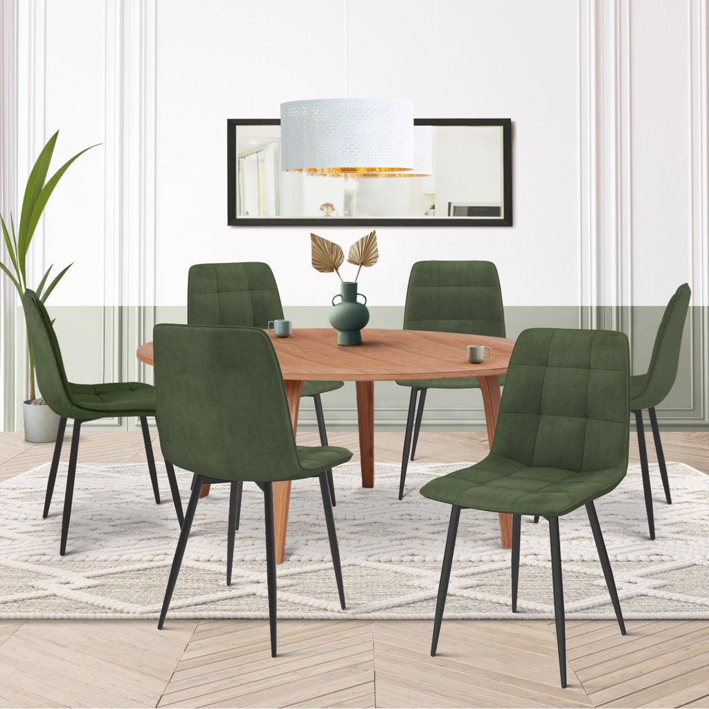 Lot de 6 chaises MILA en velours vert kaki pour salle à manger